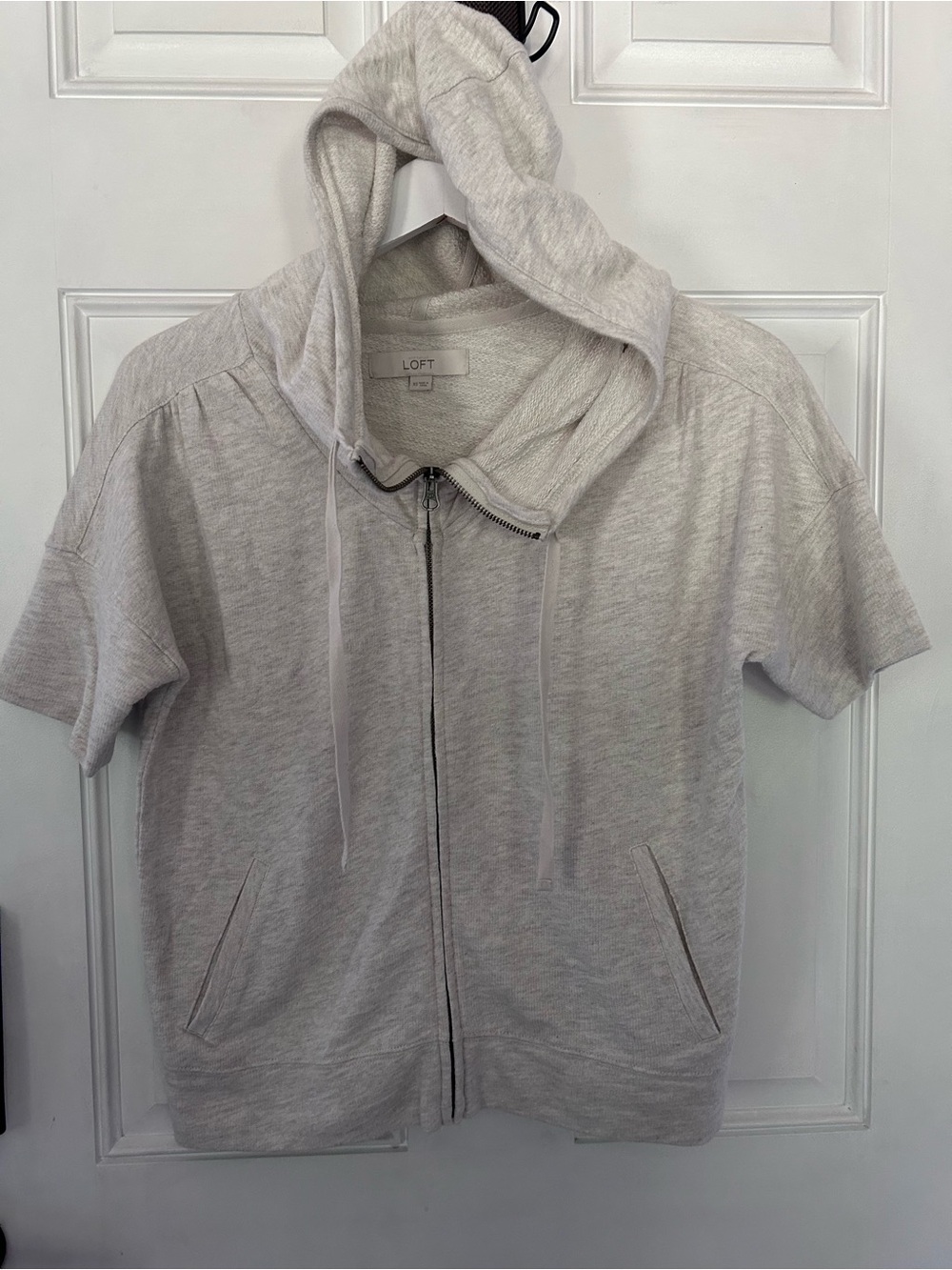 LOFT Light Gray Short-Sleeve Zip Hoodie